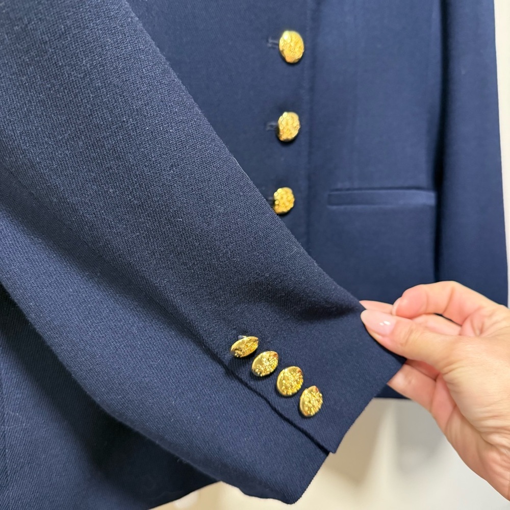 Vintage Lauren Ralph Lauren Asymmetrical Gold Button Wool Blazer Navy | 12 RARE - Picture 7 of 10